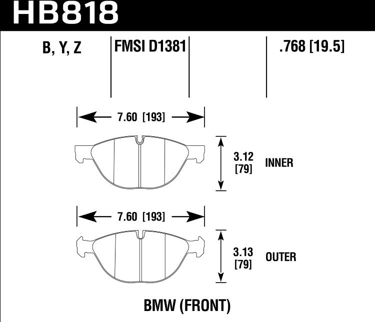 Колодки тормозные HB818B.768 HAWK HPS 5.0 BMW X5 E70; X6 E71; X6 F16;  xDrive50i передние