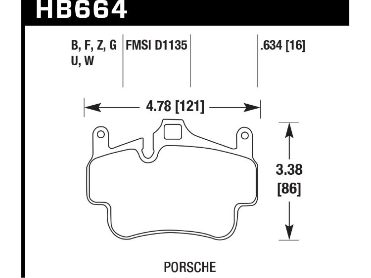 Колодки тормозные HB664F.634 HAWK HPS Porsche 911 (997), Boxster 2008-2011; Cayman 2005-2012