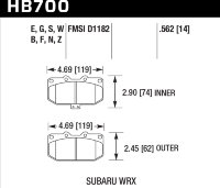 Колодки тормозные HB700F.562 HAWK HPS  перед Subaru WRX