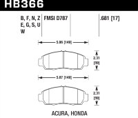 Колодки тормозные HB366F.681 HAWK HPS передние  Honda Civic+ EU,EP 1,8 / FD1,3   Accord