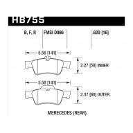 Колодки тормозные HB755F.620 HAWK HPS; 16mm  задн MB CLS C218; C219; E W212; - Колодки тормозные HB755F.620 HAWK HPS; 16mm  задн MB CLS C218; C219; E W212;