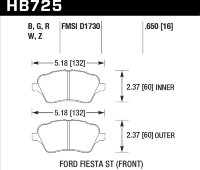 Колодки тормозные HB725G.650 HAWK DTC-60; 2014 Ford Fiesta ST 17mm