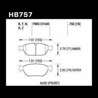 Колодки тормозные HB757N.758 HAWK HP Plus; перед Audi A6 4G2, C7, 4GC; A7 4GA, 4GF; Allroad 4GH 19mm - Колодки тормозные HB757N.758 HAWK HP Plus; перед Audi A6 4G2, C7, 4GC; A7 4GA, 4GF; Allroad 4GH 19mm