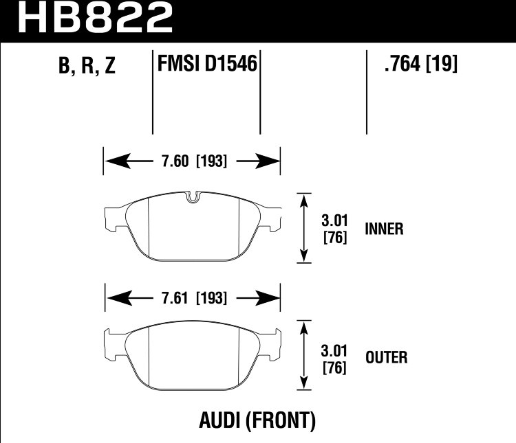 Колодки тормозные HB822Z.764 HAWK PC Audi A8; SQ5 (8R) перед