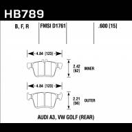 Колодки тормозные HB789N.600 HAWK HP+ , задние A3 8V; TT 8S; GOLF 7; PASSAT 3G;  - Колодки тормозные HB789N.600 HAWK HP+ , задние A3 8V; TT 8S; GOLF 7; PASSAT 3G; 