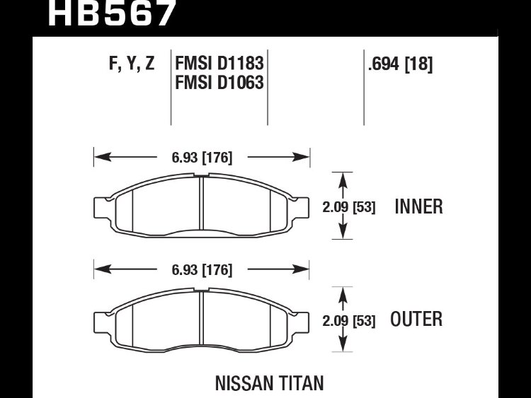 Колодки тормозные HB567F.694 HAWK HPS  передние INFINITI QX56 / Nissan Armada, Pathfinder до 2006 г.