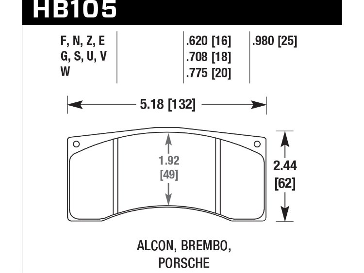 Колодки тормозные HB105F.620 HAWK HPS Alcon, Wilwood, Brembo, JBT FB4P1