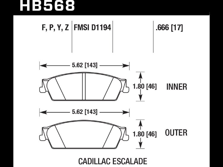 Колодки тормозные HB568P.666 HAWK SuperDuty Cadillac Escalade, Chevrolet Suburban зад 2007-2014