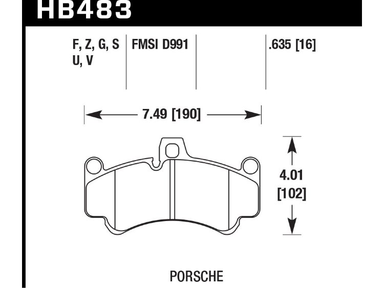 Колодки тормозные HB483Z.635 HAWK PC; 16mm передние PORSCHE 911 (996), (997), GT2, GT3 Cup, CARRERA 