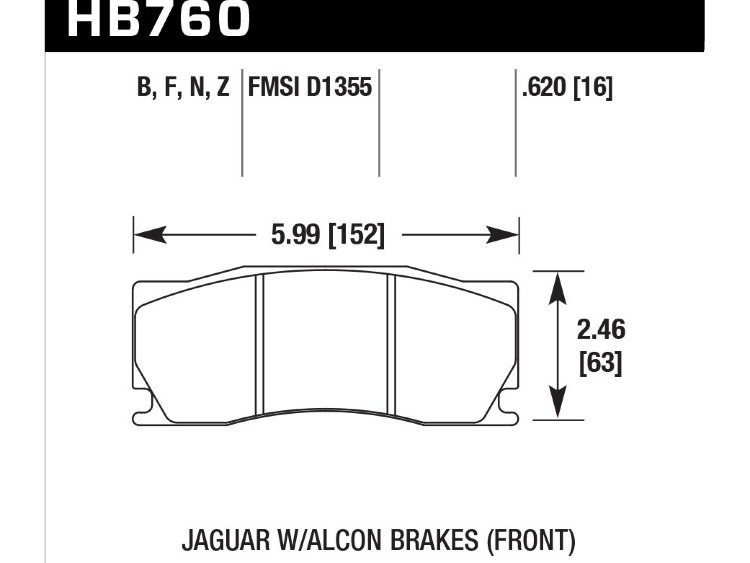 Колодки тормозные HB760F.620 HAWK HPS; 16mm  Jaguar XK (X150) тормоза Alcon; 2006-2014