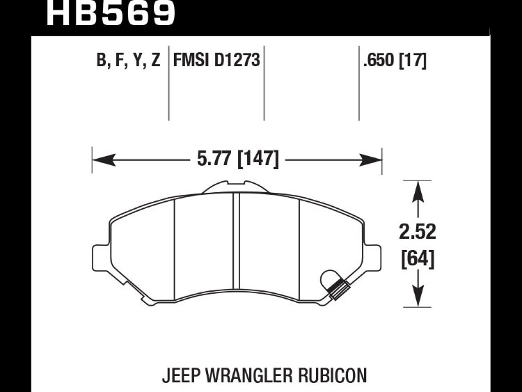 Колодки тормозные HB569Y.650 HAWK LTS перед Jeep Liberty (KJ) 2008-> ; Wrangler 2007->