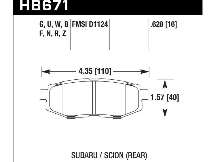 Колодки тормозные HB671B.628 HAWK Street 5.0 задние Subaru BR-Z/Toyota GT86