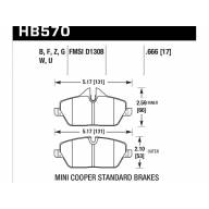 Колодки тормозные HB570F.666 HAWK HPS передние MINI COOPER 2 (R56) / BMW 1 (E87) 116i, 118i - Колодки тормозные HB570F.666 HAWK HPS передние MINI COOPER 2 (R56) / BMW 1 (E87) 116i, 118i