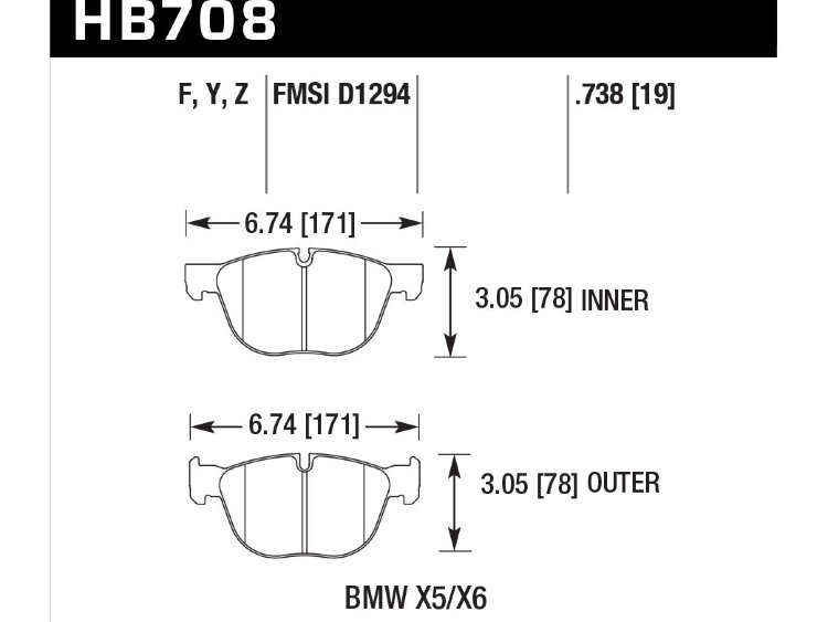 Колодки тормозные HB708F.738 HAWK HPS передние BMW X5 E70, F15; X6 E71, F16