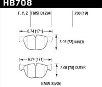 Колодки тормозные HB708Y.738 HAWK LTS; 19mm BMW X5 E70, F15; X6 E71, F16