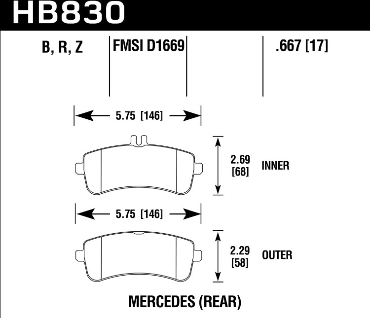 Колодки тормозные HB830B.667 HAWK HPS 5.0 задние Mercedes S W220; SL R231; AMG GT X290  