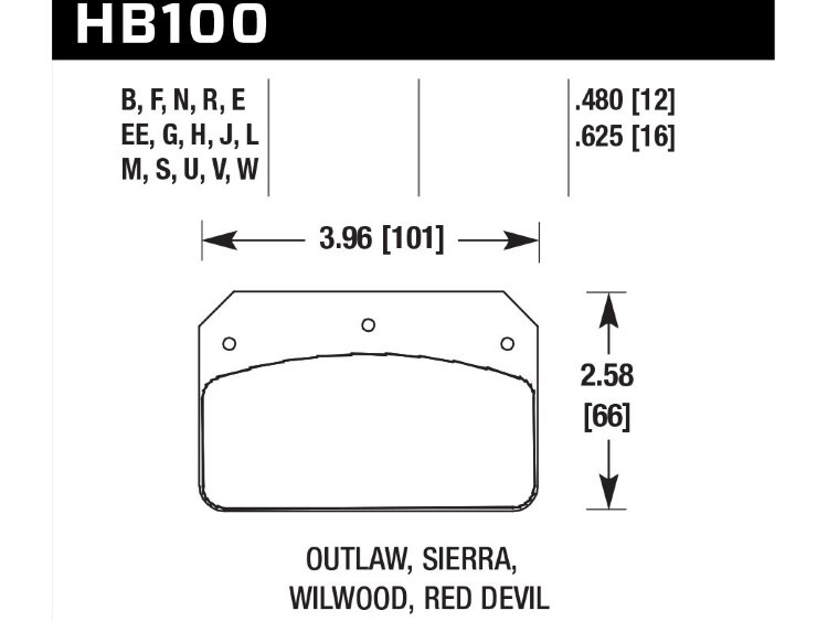 Колодки тормозные HB100Q.480 HAWK DTC-80; Wilwood DL, Outlaw, Sierra 12mm