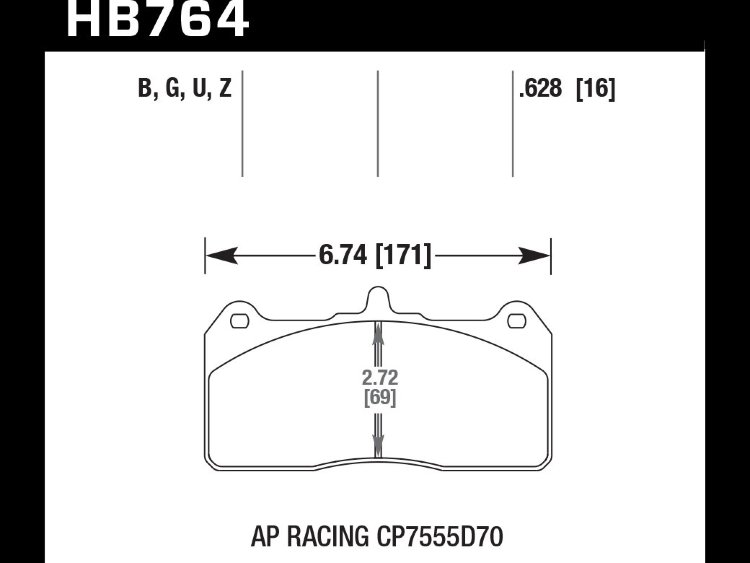 Колодки тормозные HB764U.628 HAWK DTC-70 AP Racing CP7555D70; Caliper CP8520 / CP8521 / CP8522