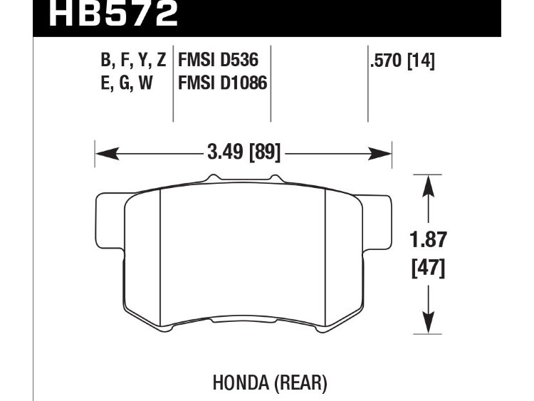Колодки тормозные HB572W.570 HAWK DTC-30 Acura/Honda (Rear) 14 mm