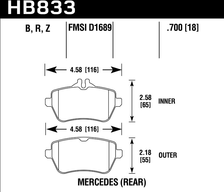 Колодки тормозные HB833B.700 HAWK HPS 5.0 задние Mercedes-Benz S-class W222; S-class coupe C217