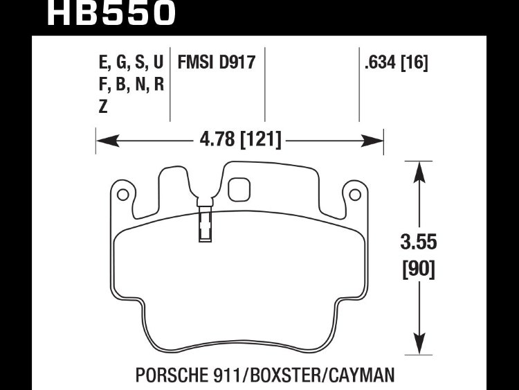 Колодки тормозные HB550Z.634 HAWK Perf. Ceramic Porsche 16 mm Porsche 911 (996), (997), Boxter (986