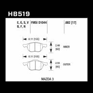 Колодки тормозные HB519F.682 HAWK HPS передние FORD FOCUS 2 , 3/ MAZDA 3, 5 - Колодки тормозные HB519F.682 HAWK HPS передние FORD FOCUS 2 , 3/ MAZDA 3, 5
