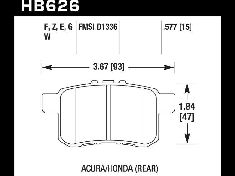 Колодки тормозные HB626W.577 HAWK DTC-30 Acura/Honda (Rear) 14 mm