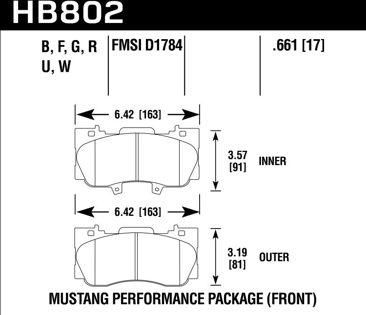 Колодки тормозные HB802U.661 HAWK DTC-70 FORD Mustang Performance R-Package, 2014-> ПЕРЕДНИЕ