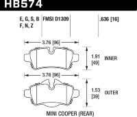 Колодки тормозные HB574G.636 HAWK DTC-60 задние MINI COOPER 2 (R56) / BMW 1 (E87) 116i, 118i