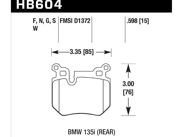 Колодки тормозные HB604G.598 HAWK DTC-60 BMW (Rear) 15 mm