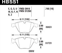 Колодки тормозные HB551Z.748 HAWK PC передние BMW 3 (E90,91,92) 335i,  M3 E90, 5 E60, 6 E63, 7 E65