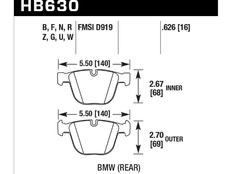 Колодки тормозные HB630G.626 HAWK DTC-60; BMW (Rear) 16mm