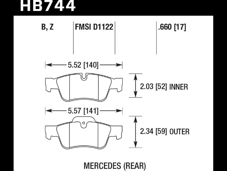 Колодки тормозные HB744Z.660 HAWK PC; задние MB M W164; R W251; G W463; GL X164;