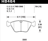 Колодки тормозные HB464N.764 HAWK HP Plus передние BMW 3' (E46), M3 (E46), 5 (E39), X3 (E83)
