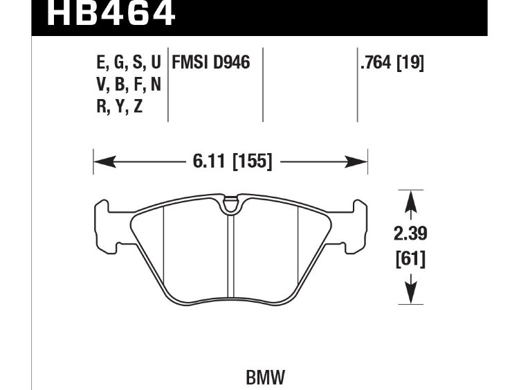 Колодки тормозные HB464N.764 HAWK HP Plus передние BMW 3' (E46), M3 (E46), 5 (E39), X3 (E83)