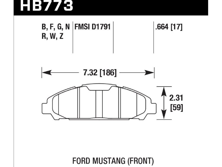 Колодки тормозные HB773W.664 HAWK DTC-30;  Mustang (Front) 2015-> диск 320mm