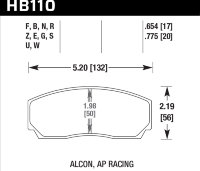 Колодки тормозные HB110B.654 HAWK STREET 5.0; AP Racing, Alcon, Proma 4 порш; HPB тип 2, Rotora 17mm