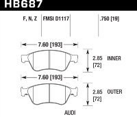 Колодки тормозные HB687F.750 HAWK HPS передние AUDI S6, S8 2007-2012