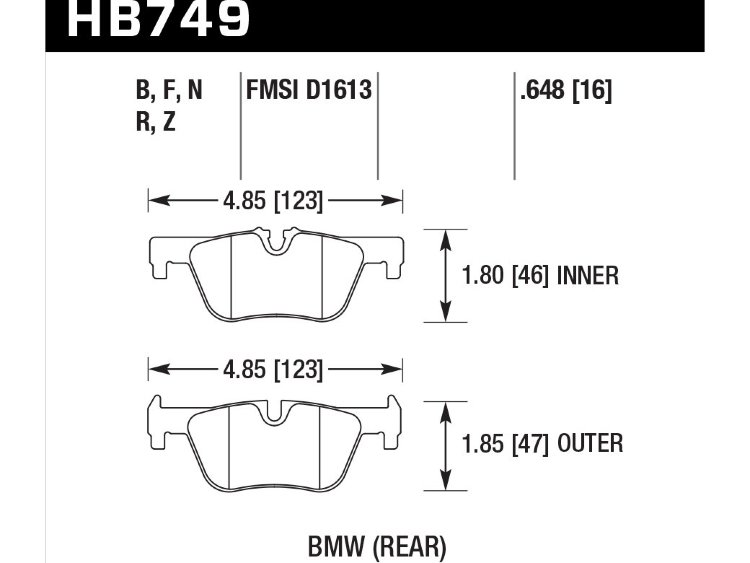 Колодки тормозные HB749Q.648 HAWK DTC-80; BMW (Rear) 17mm