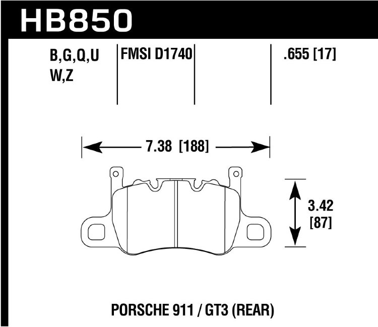 Колодки тормозные HB850Q.655 HAWK DTC-80 задние PORSCHE 911 (991) GT3; CAYMAN 718 GT4