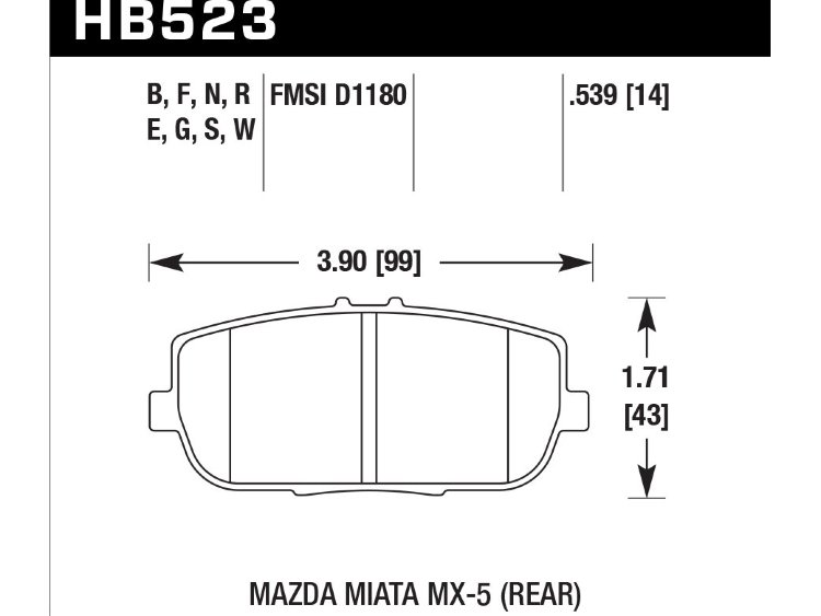 Колодки тормозные HB523N.539 HAWK HP+ Mazda Miata MX-5 NC; ND задние