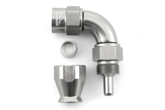 - 4 AN (4AN AN4) фитинг 90° D-04 Full Flow BLACKROCK LAB T04-090-3Ti под тефлоновый шланг