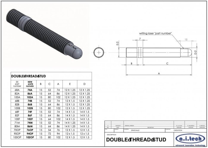 Шпилька колёсная, резьбы: ступица M14 x 1.5 mm, гайка M14 x 1.5 mm; A.I. TECH AIT-74F VAG; Porsche