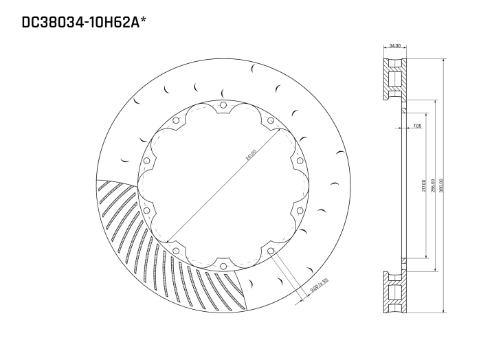 Ротор тормозного диска 380*34mm, DC Brakes DC38034-10H62A, H крепеж, (Brembo)