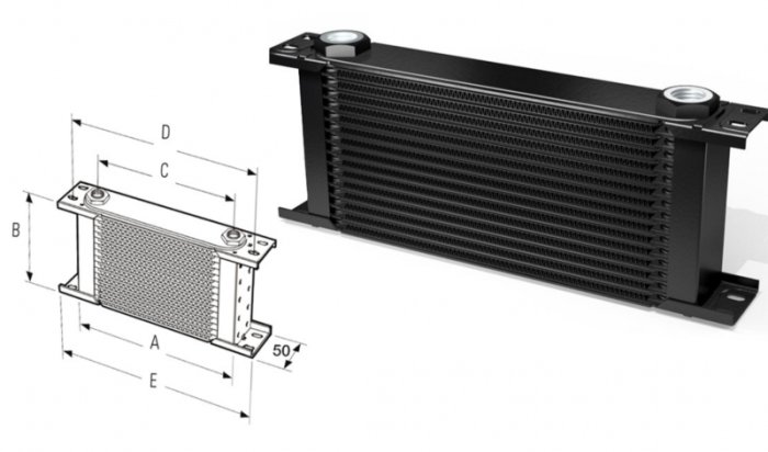 Радиатор масляный 19 рядов; 330 mm ширина; ProLine STD (M22x1,5 выход) Setrab, 50-619-7612