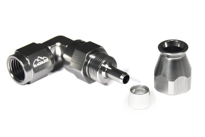 - 4 AN (4AN AN4) фитинг 90° D-04 60 серия BLACKROCK LAB T04-090-6Ti под тефлоновый шланг