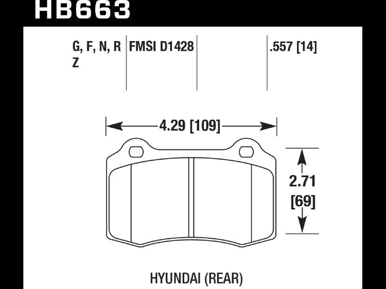 Колодки тормозные HB663G.557 HAWK DTC-60 Hyundai Genesis Coupe 14 mm