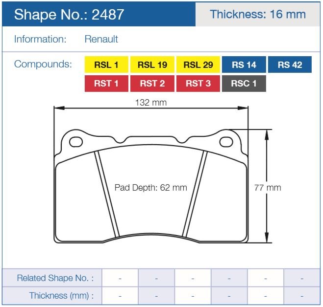 Колодки тормозные 2487-RSL19 PAGID RSL19 передние MMC Lancer Evo V-X / SUBARU WRX STI / MEGAN RS