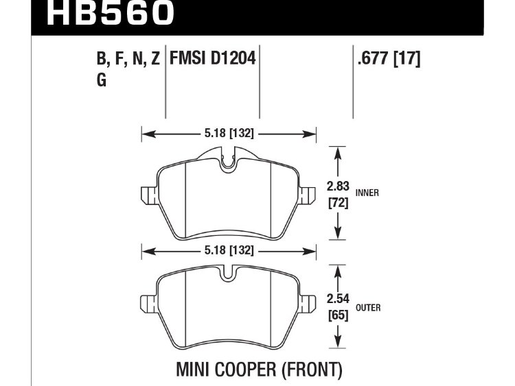 Колодки тормозные HB560N.677 HAWK HP Plus передние MINI COOPER S II