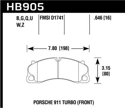 Колодки тормозные HB905N.646 HAWK HP+ перед Porsche 911 991 Turbo